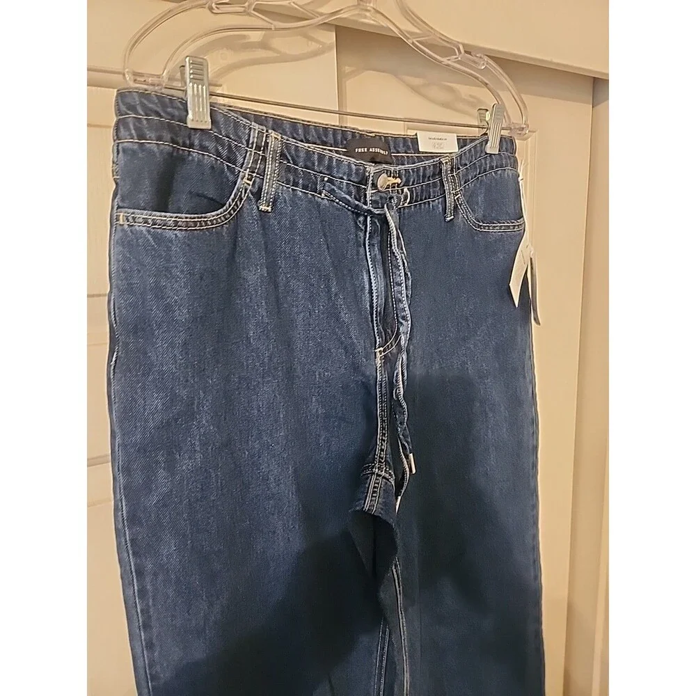 Free Assembly Mid Rise Tie Waist Relaxed Jeans Blue Size 2 Denim Paperbag - Picture 2 of 8